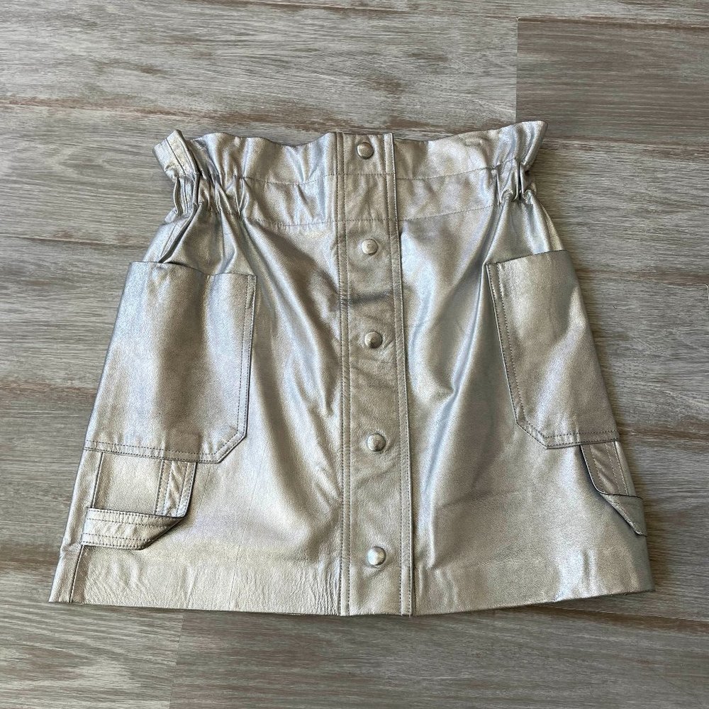 Andrea Bogosian Silver Button Down Leather Skirt Size S